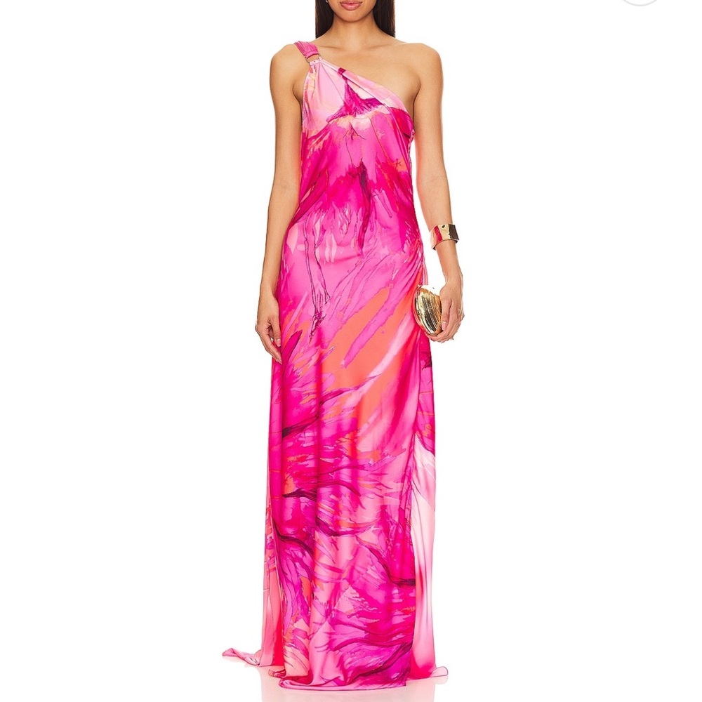SOLD Retrofete Pink One-Shoulder Dress - Picture 1 of 4
